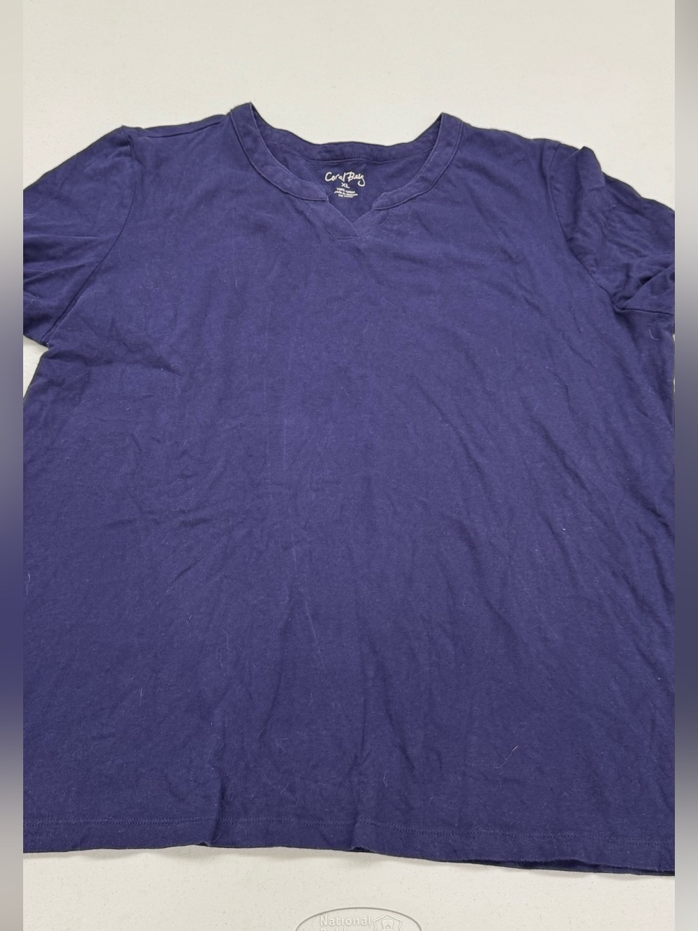 Coral Bay Women's Navy V-Neck Short Sleeve Tee Shirt Top